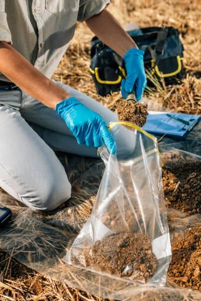 Soil sample collected during a perc test to determine building approval
