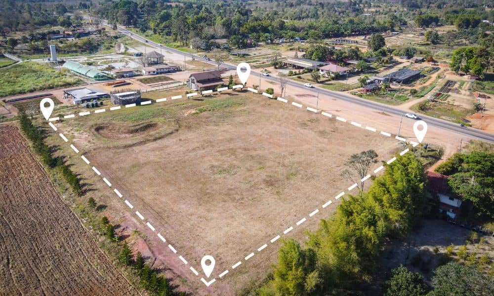 Aerial property boundary marked - ALTA SURVEY Orlando Aerial view showing boundary lines during a property line survey