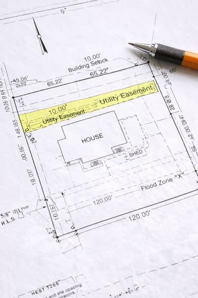 Detailed property survey plan easement setback drawing - ALTA SURVEY Orlando Detailed property plan showing a lot survey with boundary lines, setbacks, and utility easements