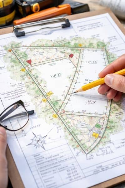 Property boundary survey map with measurements - ALTA SURVEY Orlando A property survey map showing boundary lines and measurements used by surveyors when determining land survey cost