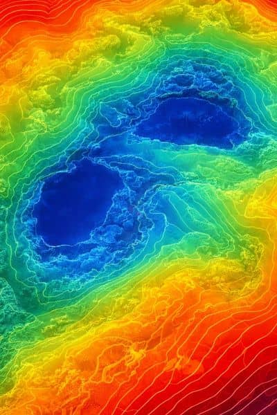Color-coded elevation map showing low spots and terrain changes, illustrating how lidar mapping helps identify hidden ground elevation issues
