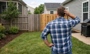 Homeowner trying to find my property line while looking at a backyard fence that feels off