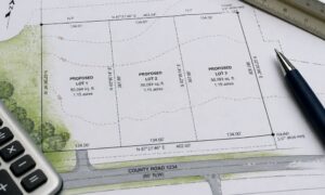 A plat of survey showing property lines and a proposed lot split layout