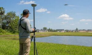 An Orlando site owner works with a licensed surveyor near me for drone mapping before development begins